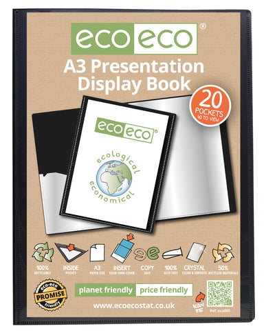 Eco-friendly Presentation Display Book - A3/20pgs/40 viewing - Black
