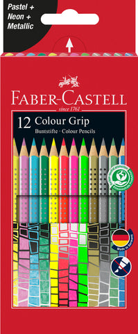 Colouring Pencils Grip  - Pkt x 12 Assorted Metallic/Neon/Pastel Colours