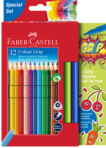 Colouring Pencils Grip  - Pkt x 12 Assorted Colours Plus 2 Grip Colour Markers