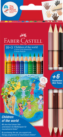 Colouring Pencils Grip - CHILDREN OF THE WORLD Pkt x 10+3 Assorted Colours