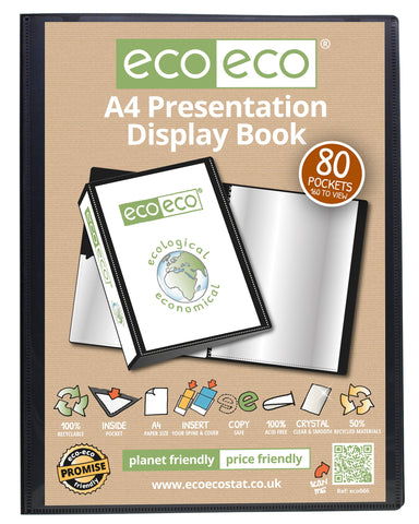 Eco-friendly Presentation Display Book - A4/80pgs/160 viewing - Black