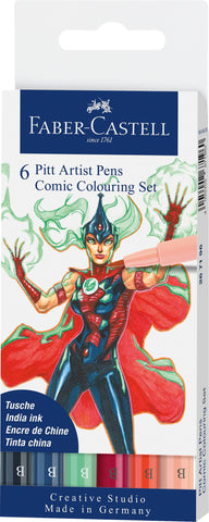 Pitt Artist Pens  Wallet x 6- Comic/Assorted Set