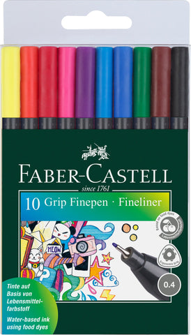 Faber-Castell Grip Finepen - Wallet x 10 Assorted Colours