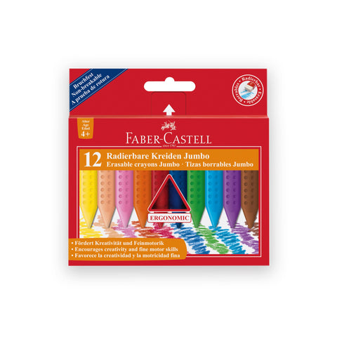 Faber-Castell Plastic Crayons Grip JUMBO - Pkt x 12 Assorted Colours