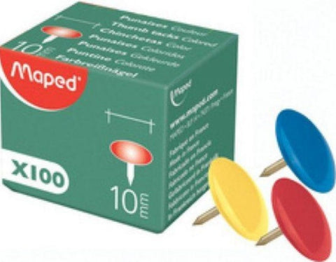 Thumb Tacks Coloured - Box x 100