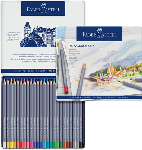 Faber-Castell Goldfaber Aqua Watercolour pencils - Tin x 24 Assorted Colours