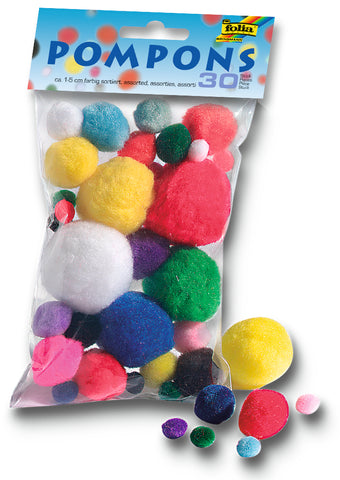 Pom Poms Plain - Pack Assorted Sizes/Colours
