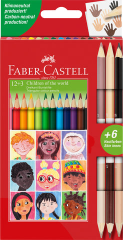 Colouring Pencils  Triangular Children of the World  Pkt x 12+3 Assorted Colours