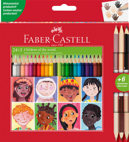 Colouring Pencils  Triangular Children of the World - Pkt x 24+3 Assorted Colours