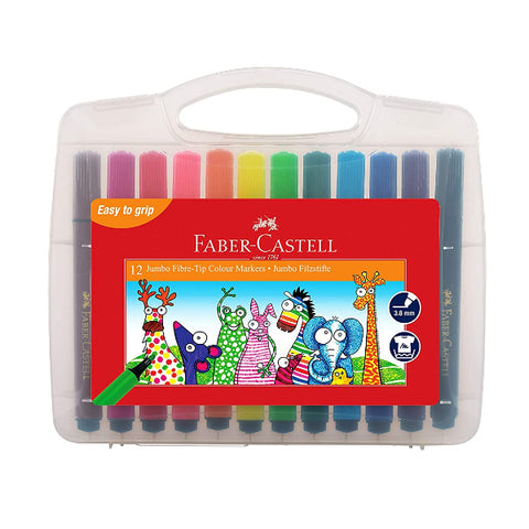 Jumbo Felt Tip Pens - Plastic Case x 12 Assorted Colors