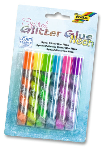 Glitter Glue - Tube x 2 Assorted Spiral Neon Colours/Set x 6 Tubes