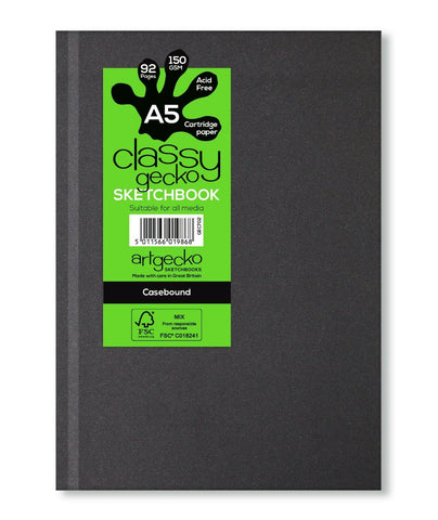 Sketch Book Hardback Casebound Classy Gecko -150gsm/A5 Portrait/46 sheets