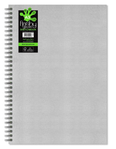 Sketch Book Spiral Flashy Gecko - Silver Cover/150gsm/A3 Portrait/40 sheets