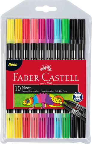 Felt Tip Double-Ended Pens - Neon Colours Wallet X 10