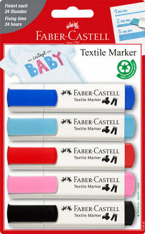 Textile Markers - Blister Card x 5 Baby Party Colours