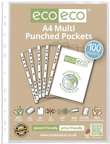 Multi Punched Pockets A4 ECO - Standard/Pkt x 100 sleeves