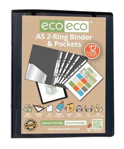 Ring File A5 ECO - 2 Ring/22mm Plus 12 Multi Punched Pockets