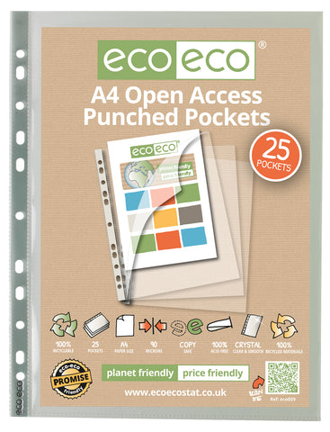 - Eco-friendly A4 L shape Open Access Multi Punched Pockets - Pkt x 25 Sleeves (pack of 2)