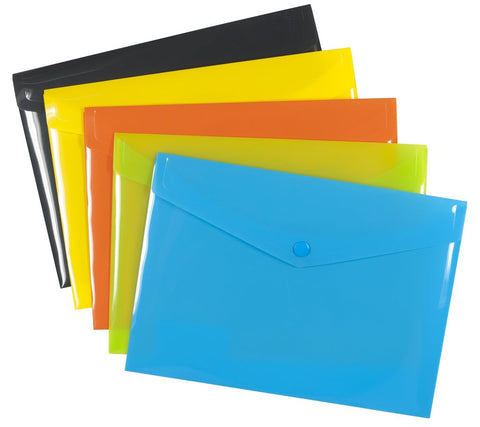 Plastic Envelope File With Button A6 ECO - Assorted Colours