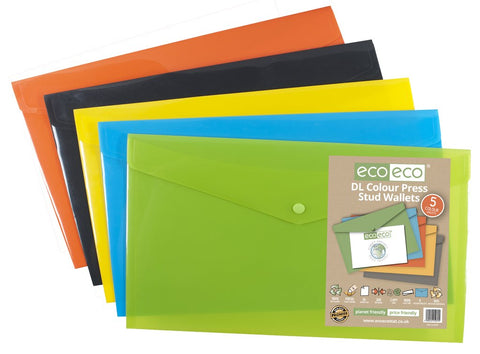 Plastic Envelope File With Button DL ECO - Assorted Colours